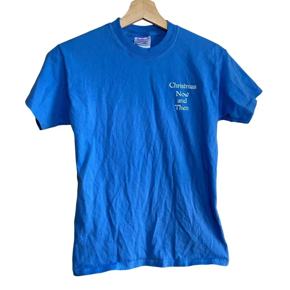 Christmas now and then 2010 production blue t-shirt kids size medium cotton